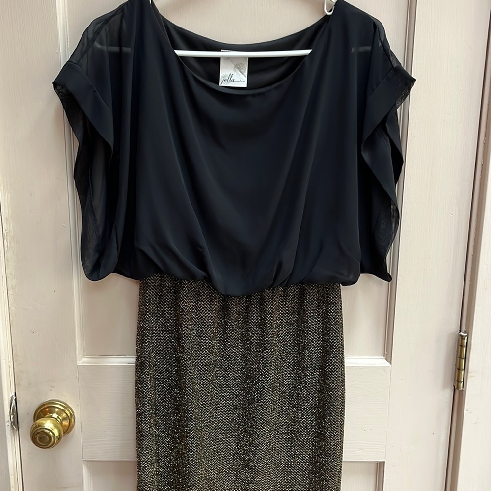 Black and gold dressy evening out, cocktail party, fun dress!